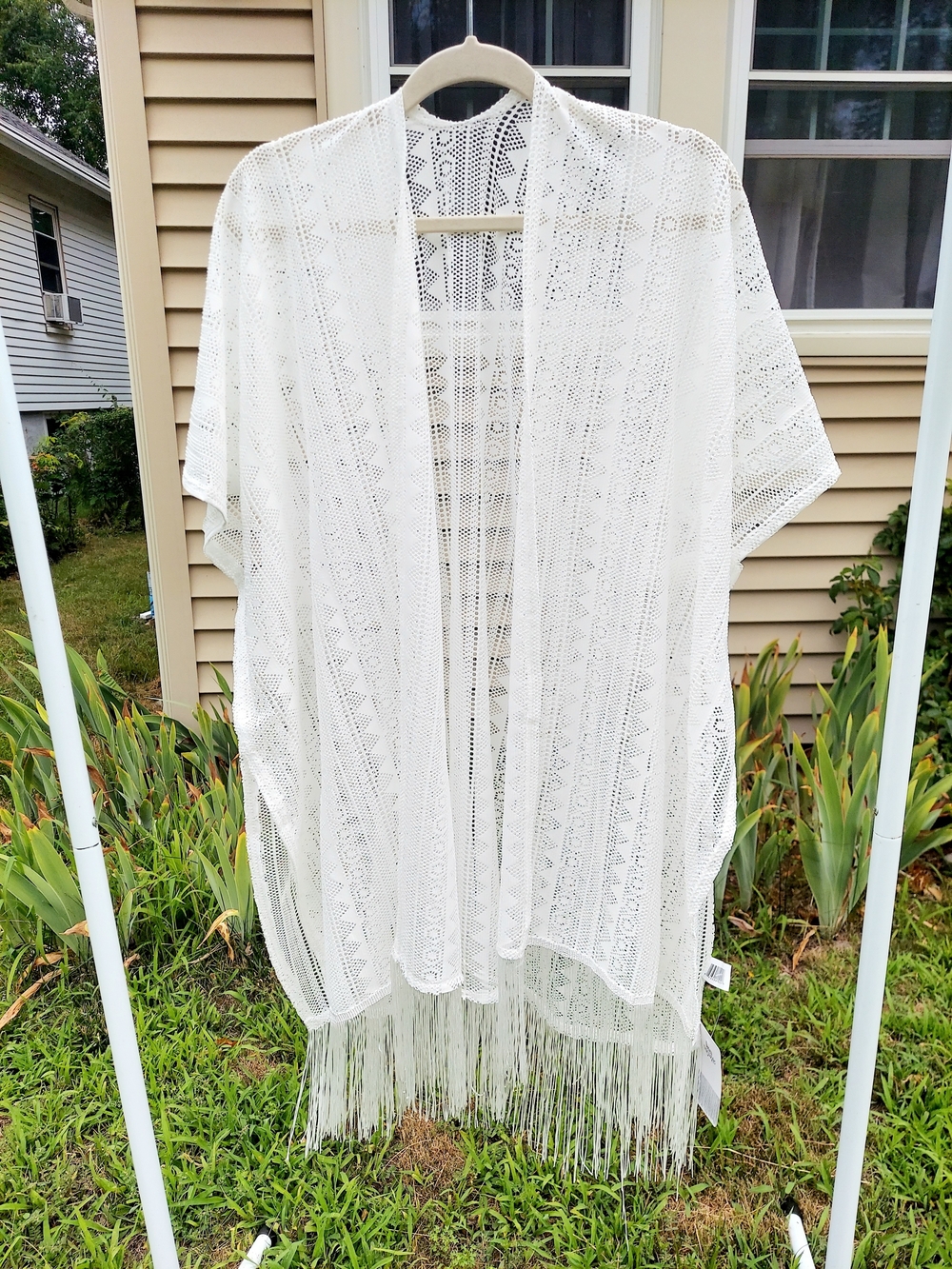 Bon Voyage White Crochet Western Fringe Boho Beach Cover-Up Womens OS NWT Travel